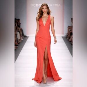 NWT BCBGMAXAZRIA Amaya Coral Floor-Length Evening Gown – Size 2